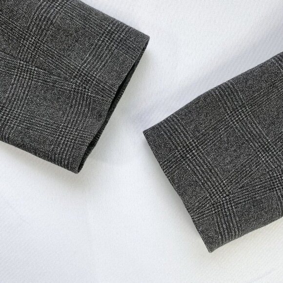 SANDRO FERRONE GREY PLAID BLACK SHEER MESH COMBO PEAK LAPEL BLAZER - S - Picture 9 of 10